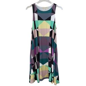 Mara Hoffman WOMEN XS Sleeveless Tank Dress Geo‎ DIAMOND PLUM ABSTRACT TRAPEZE